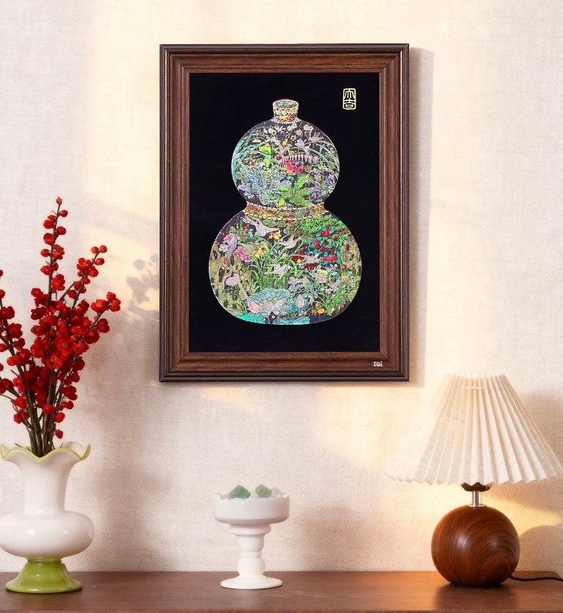 TOI | 198 Pieces | Gourd Fu Lu Mother-of-Pearl Puzzle with Frame 福禄安康镭射款带框