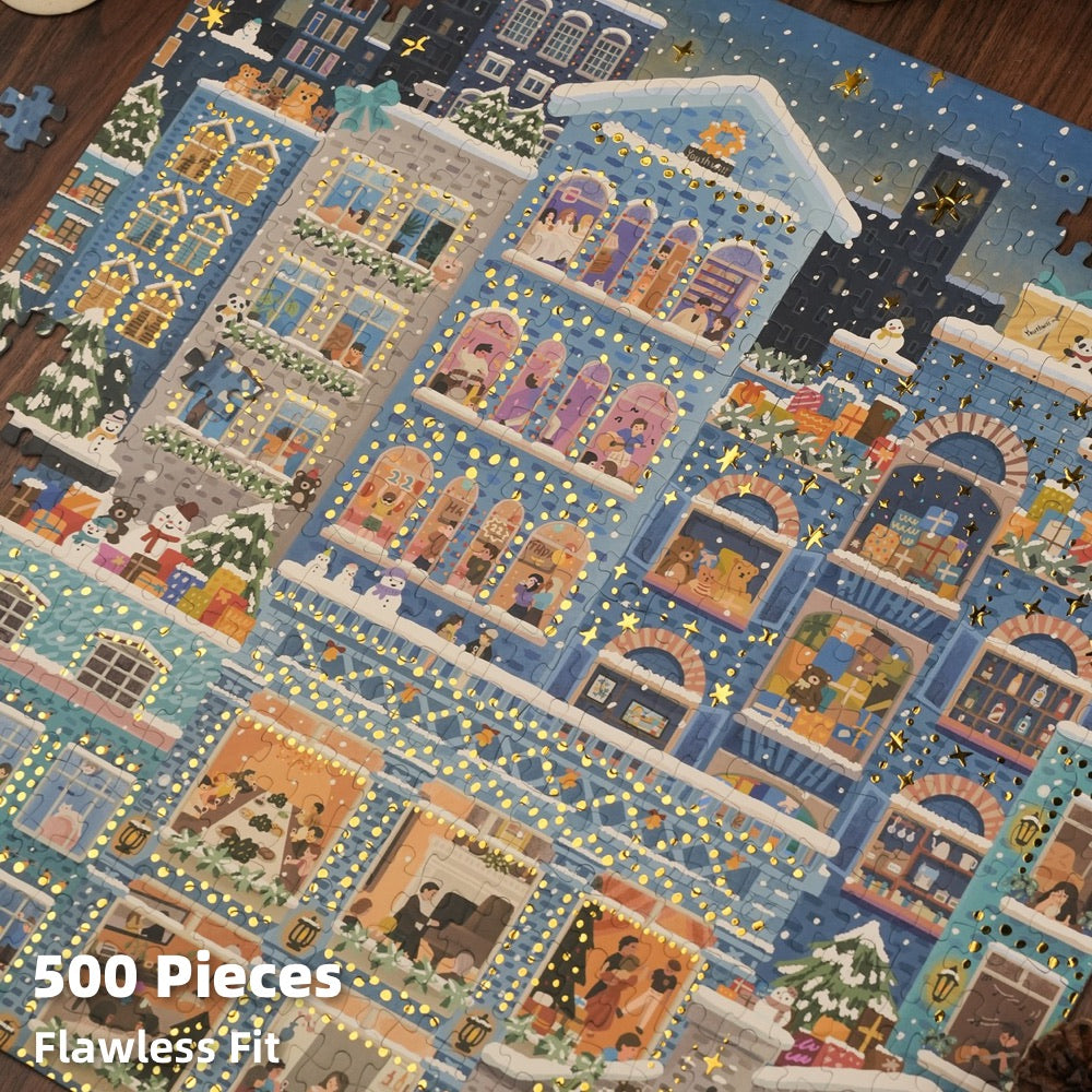 YouthWill | 500 Pieces | Merry Snowy Night Foil Puzzle