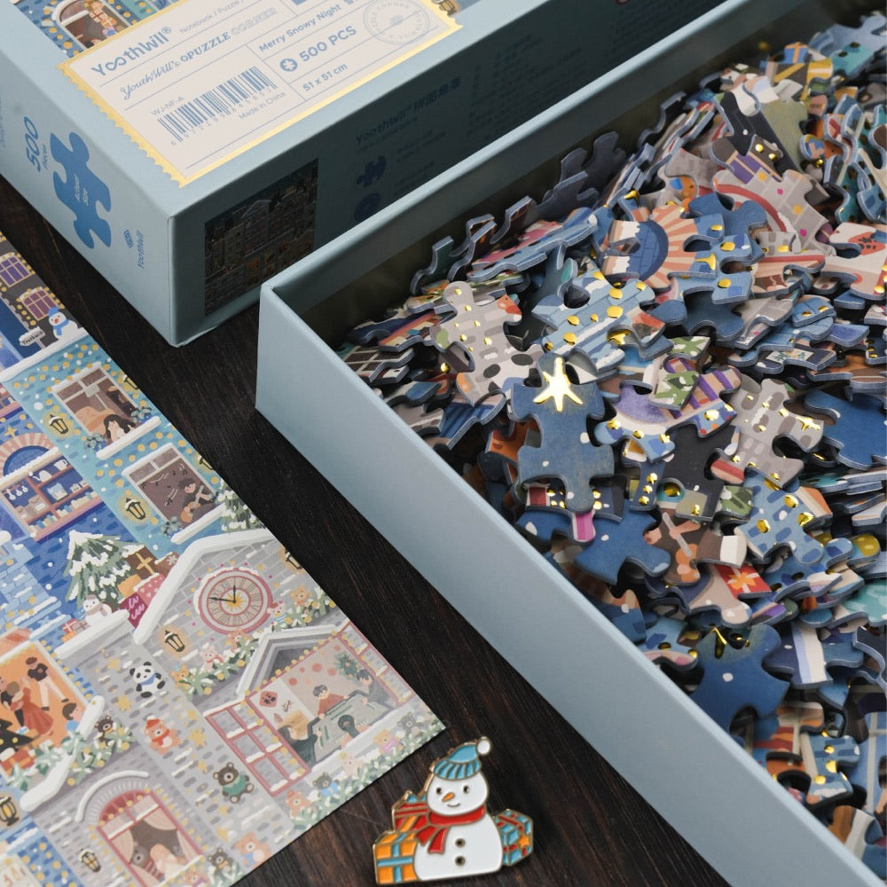 YouthWill | 500 Pieces | Merry Snowy Night Foil Puzzle