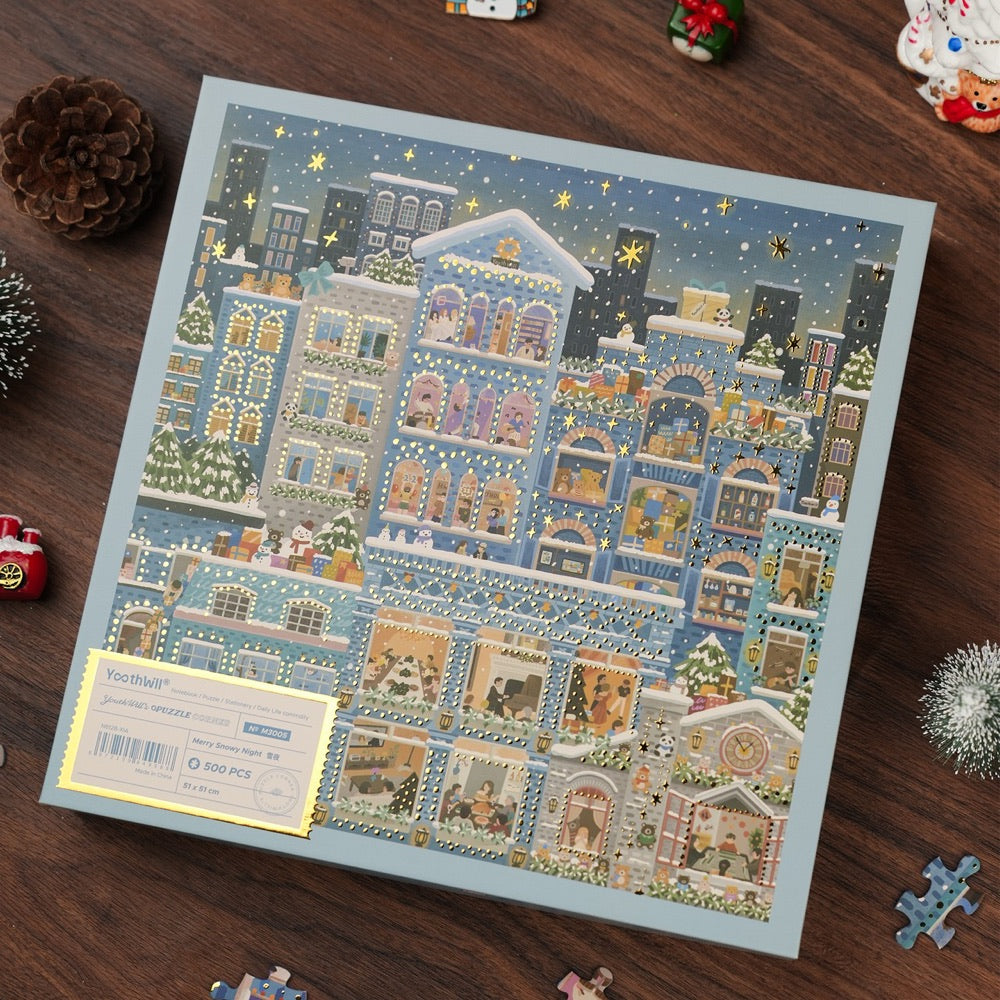 YouthWill | 500 Pieces | Merry Snowy Night Foil Puzzle