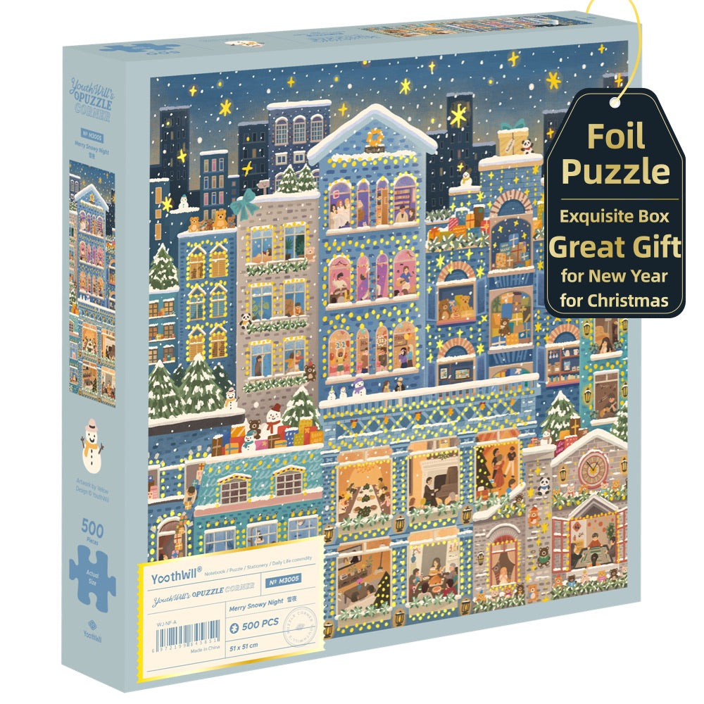 YouthWill | 500 Pieces | Merry Snowy Night Foil Puzzle