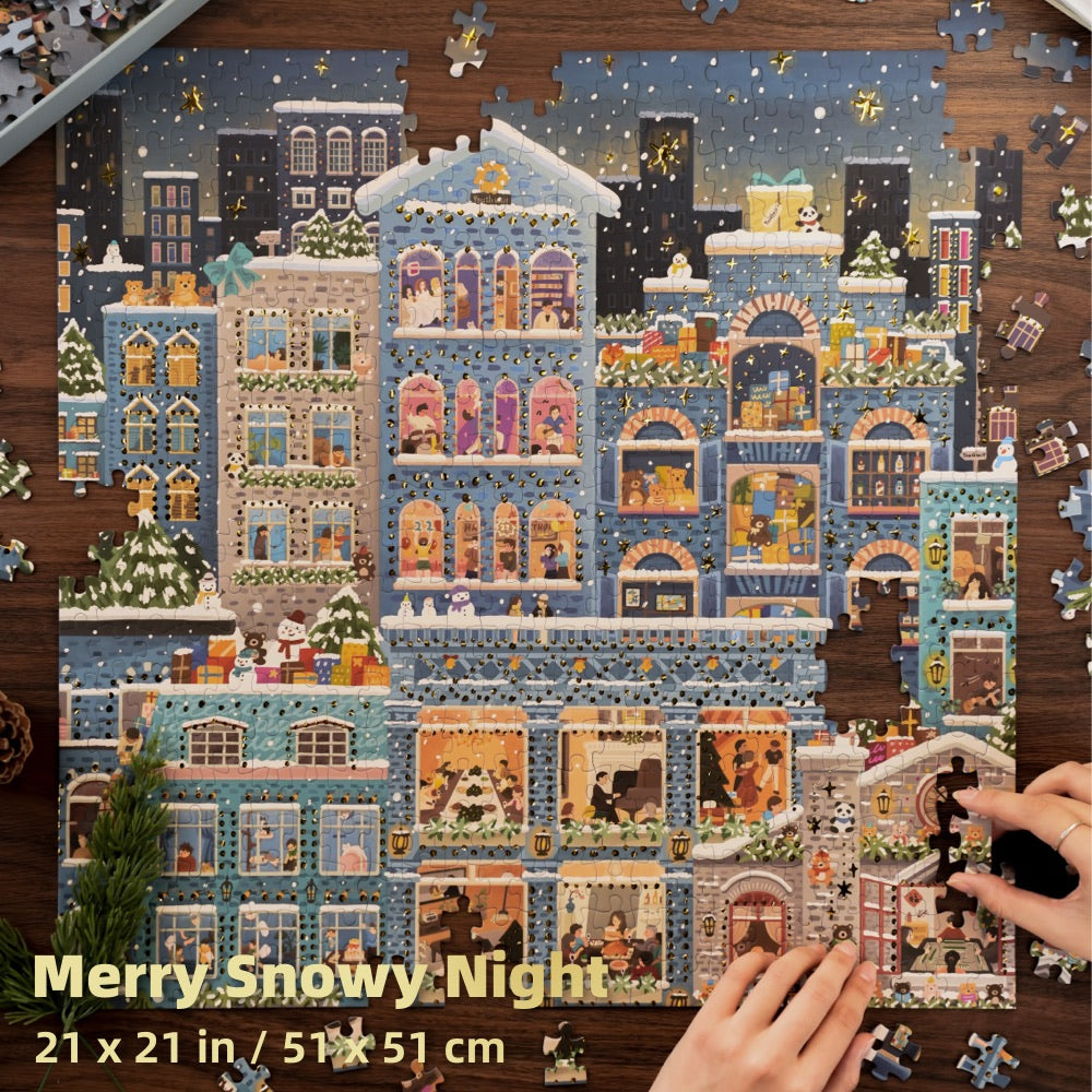 YouthWill | 500 Pieces | Merry Snowy Night Foil Puzzle