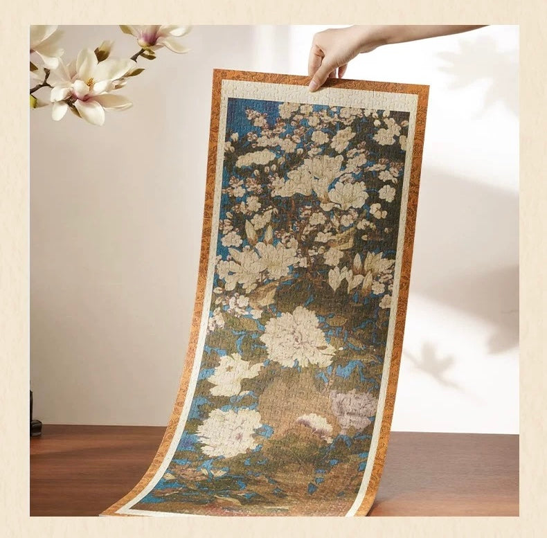TOI | 1000 Pieces | Blooming Flowers Fabric Puzzle with Hanging Scroll 玉堂富贵布面款带卷轴