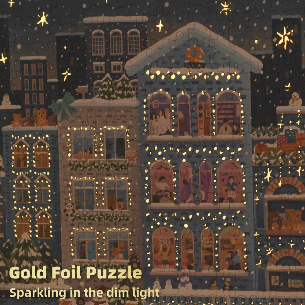 YouthWill | 500 Pieces | Merry Snowy Night Foil Puzzle