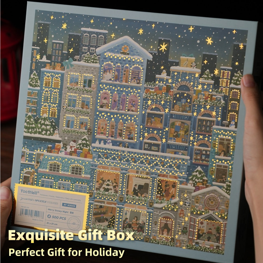 YouthWill | 500 Pieces | Merry Snowy Night Foil Puzzle