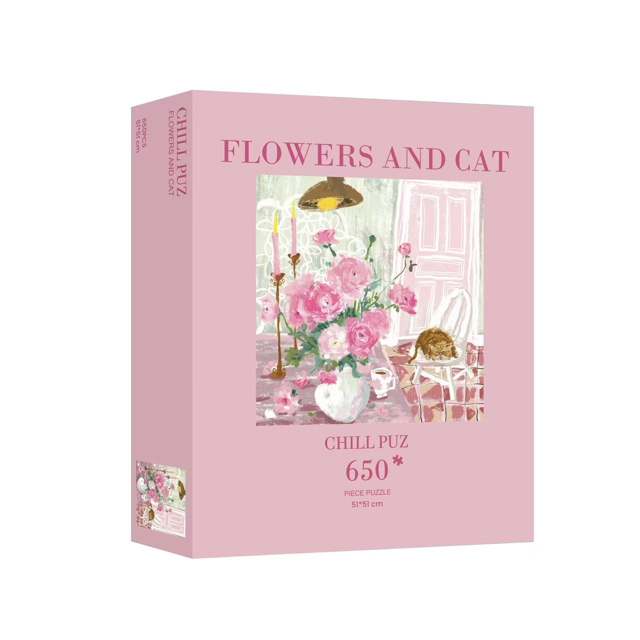 Chill Puz | 650 Pieces | Flowers and Cat