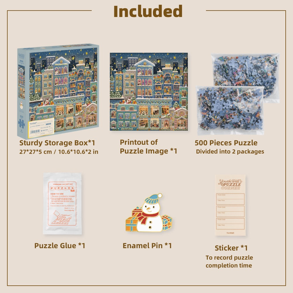YouthWill | 500 Pieces | Merry Snowy Night Foil Puzzle