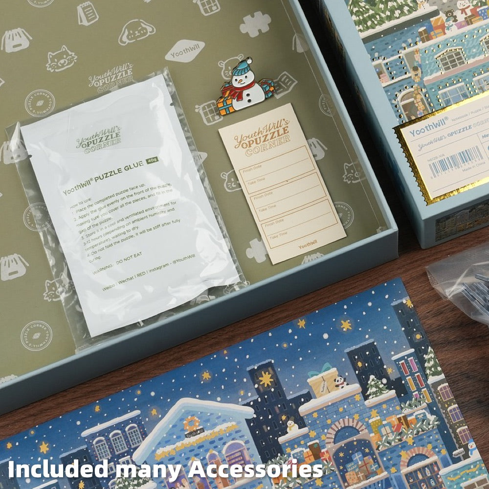 YouthWill | 500 Pieces | Merry Snowy Night Foil Puzzle