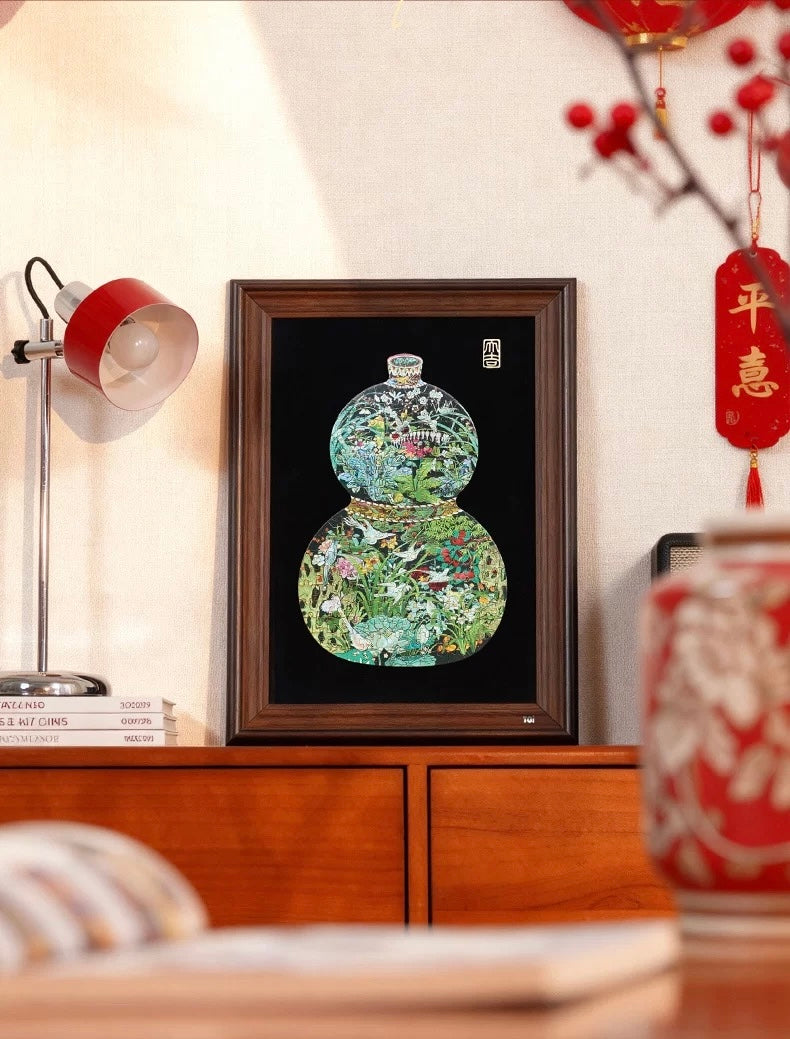 TOI | 198 Pieces | Gourd Fu Lu Mother-of-Pearl Puzzle with Frame 福禄安康镭射款带框