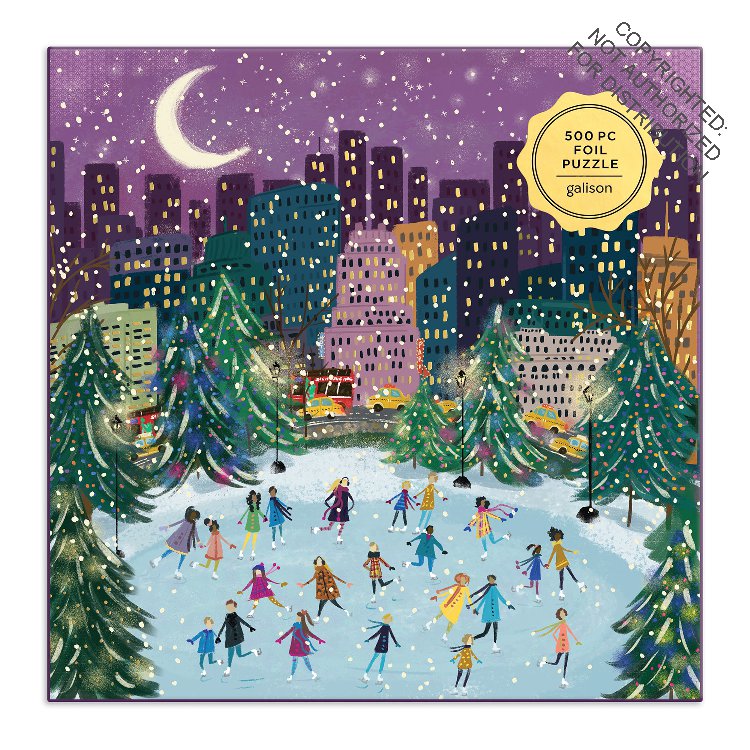 Galison | 500 Pieces | Merry Moonlight Skaters Foil Puzzle