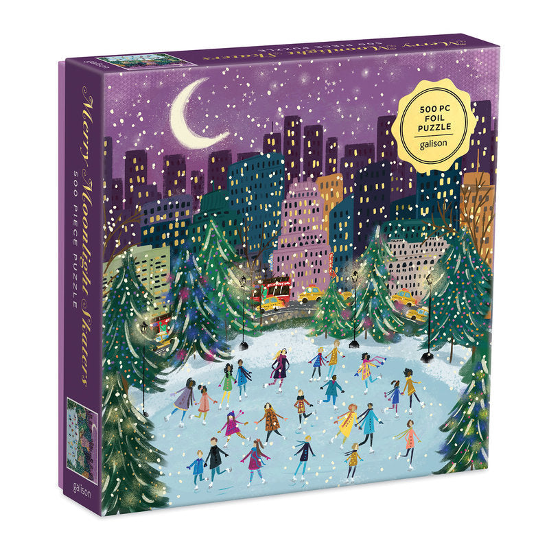 Galison | 500 Pieces | Merry Moonlight Skaters Foil Puzzle