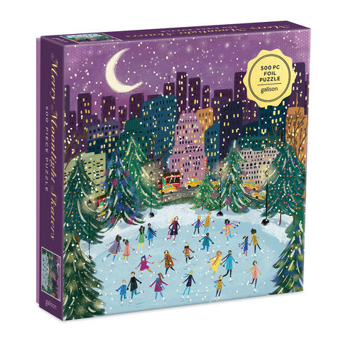 Galison | 500 Pieces | Merry Moonlight Skaters Foil Puzzle