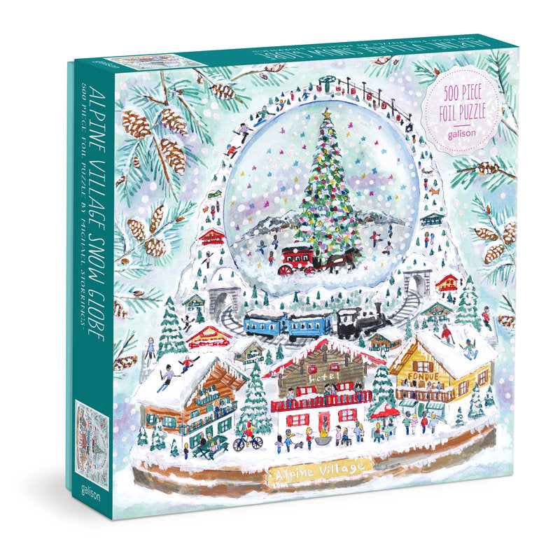 Galison | 500 Pieces | Alpine Village Snowglobe Foil Puzzle