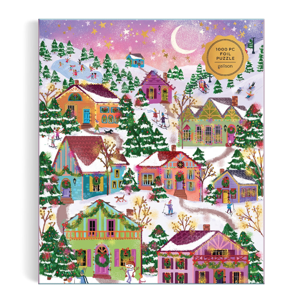 Galison | 1000 Pieces | Snowcap Village Foil Puzzle
