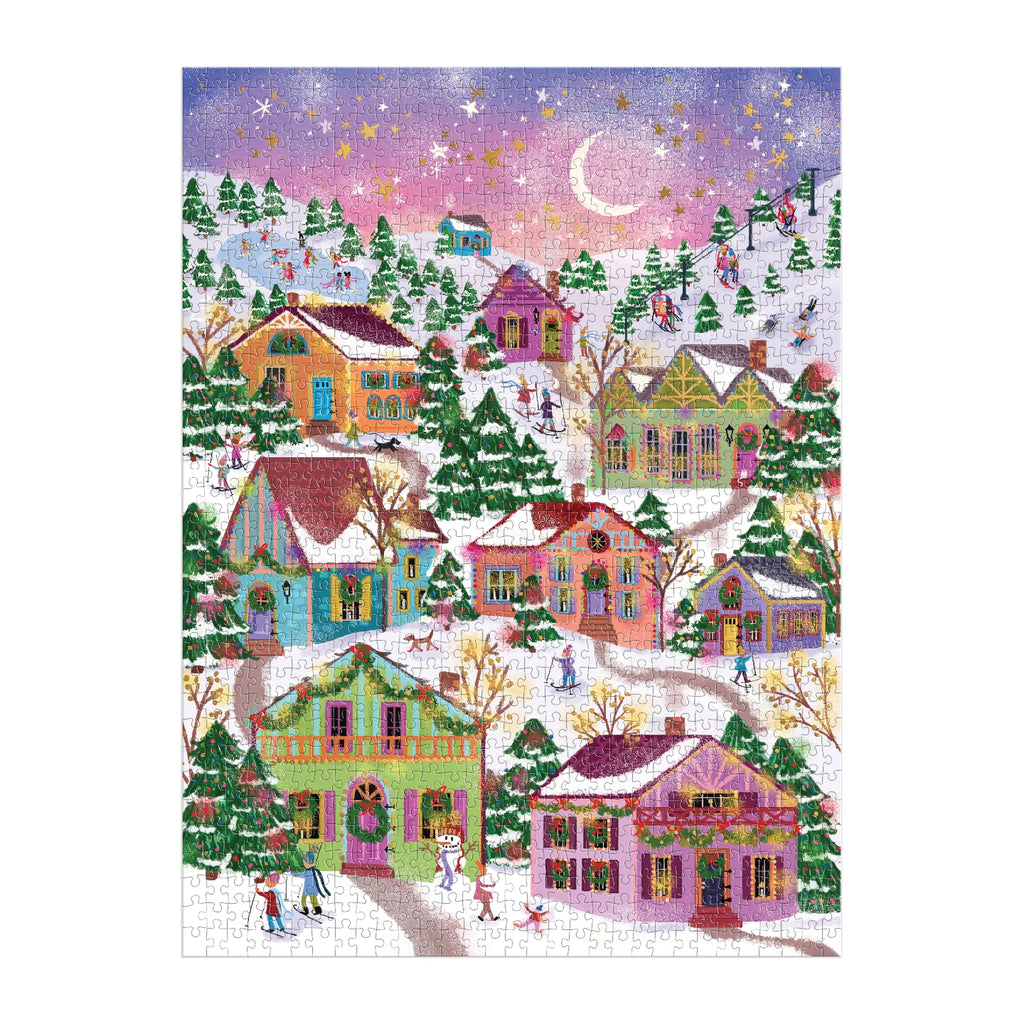 Galison | 1000 Pieces | Snowcap Village Foil Puzzle