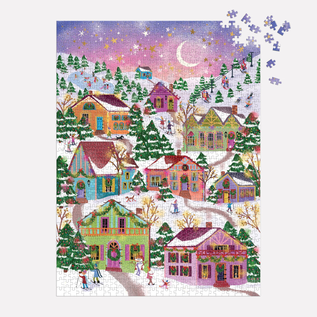 Galison | 1000 Pieces | Snowcap Village Foil Puzzle