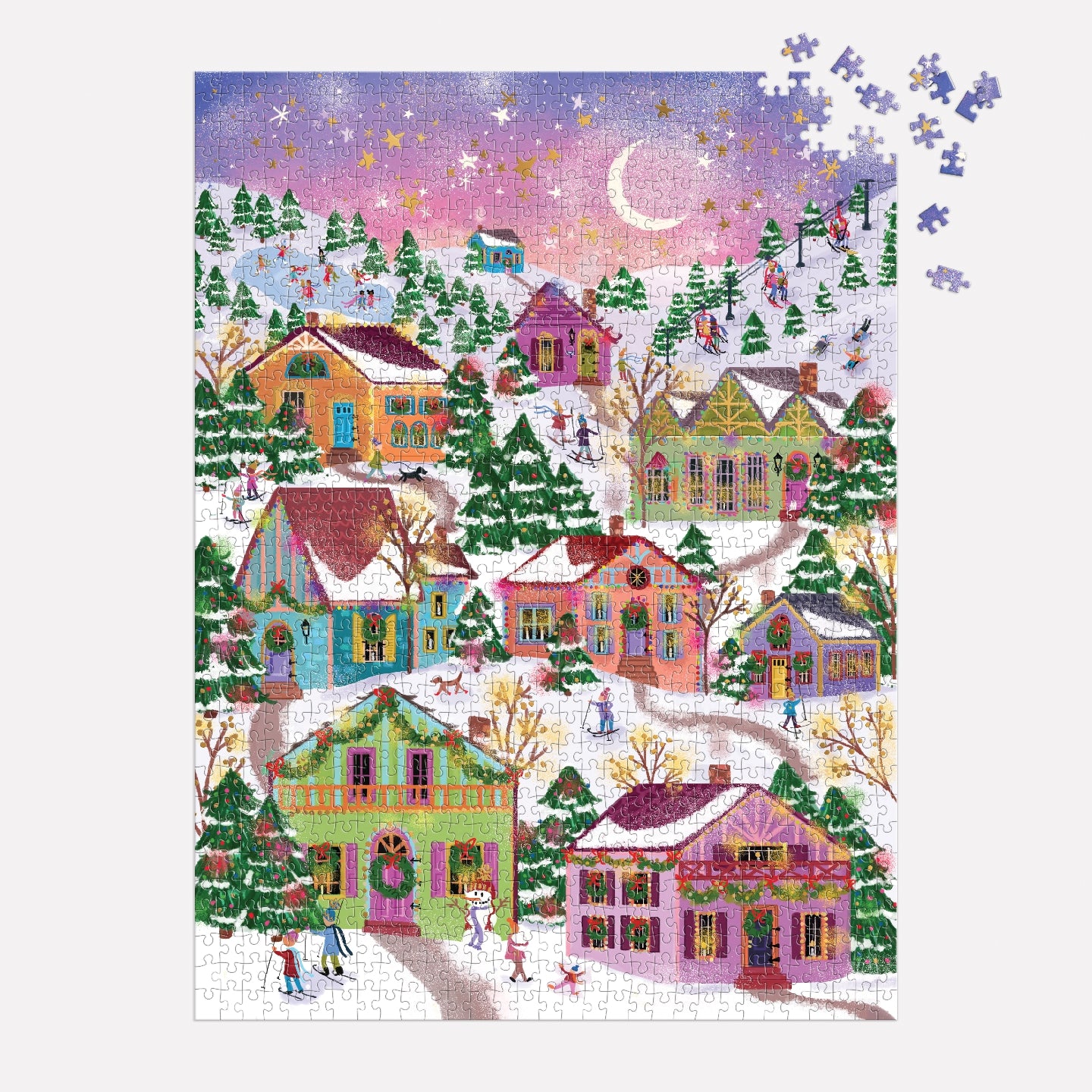 Galison | 1000 Pieces | Snowcap Village Foil Puzzle