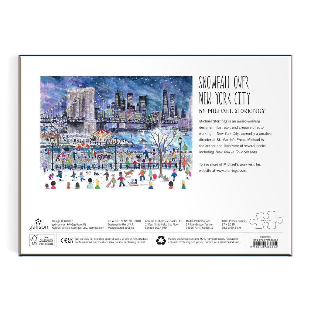 Galison | 1000 Pieces | Snowfall Over New York City Puzzle