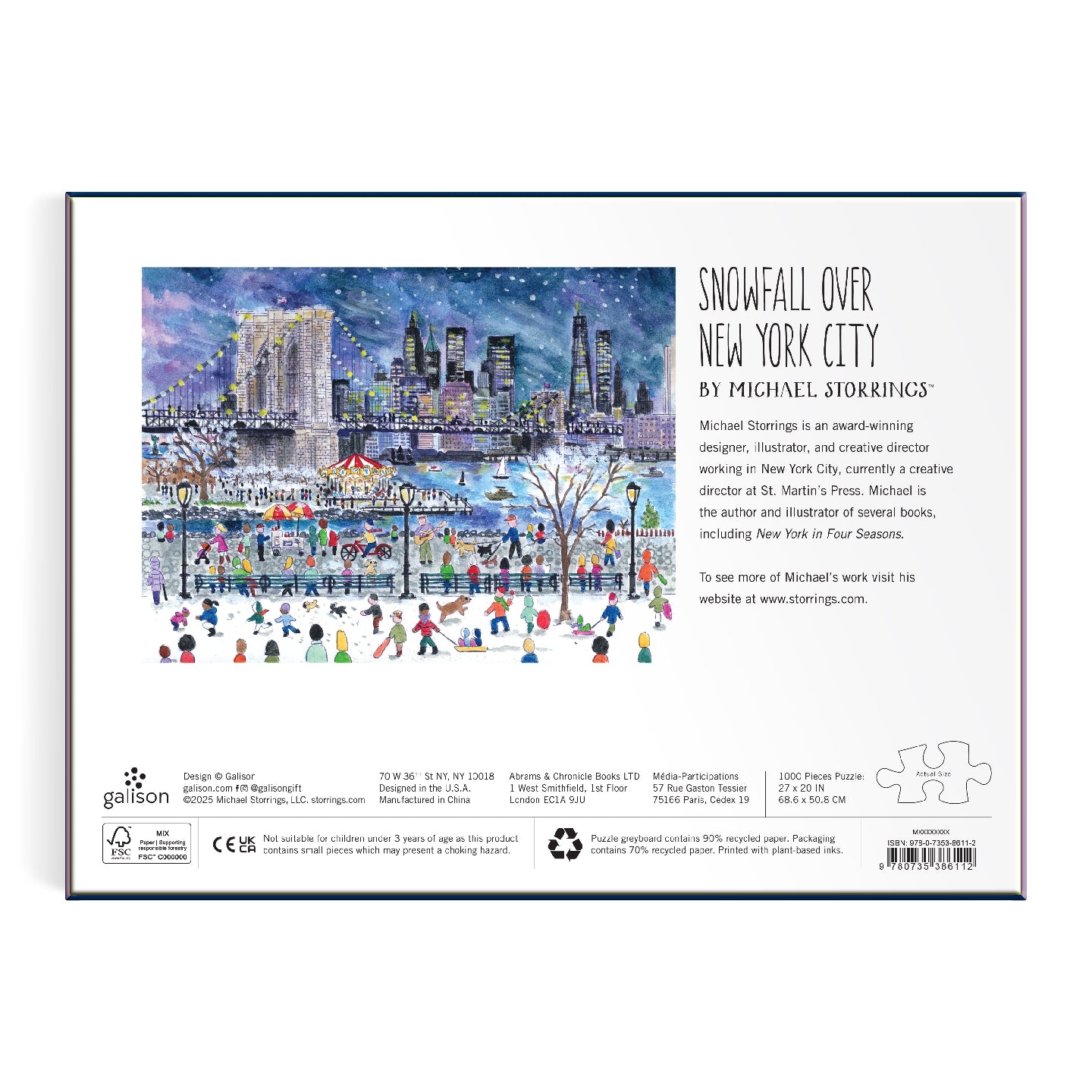 Galison | 1000 Pieces | Snowfall Over New York City Puzzle