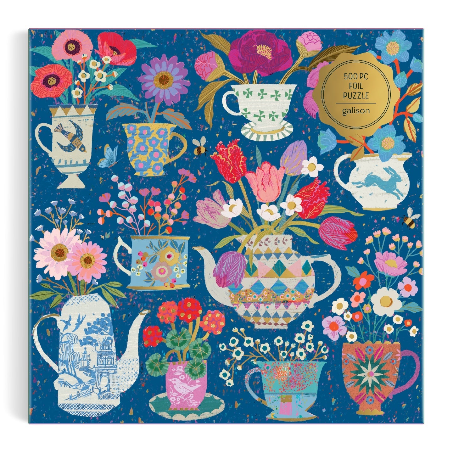Galison | 500 Pieces | Potted Teacups Foil Puzzle