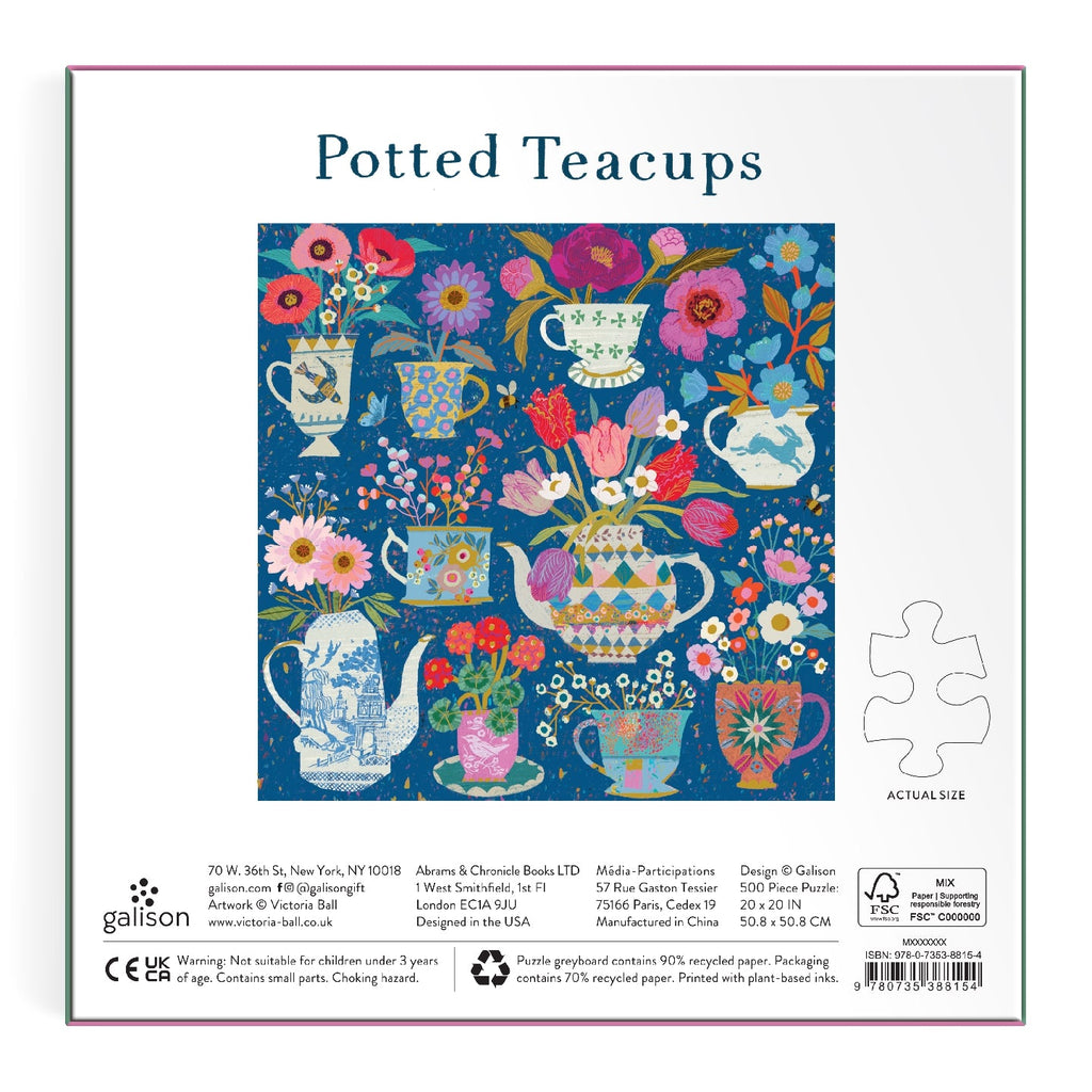 Galison | 500 Pieces | Potted Teacups Foil Puzzle
