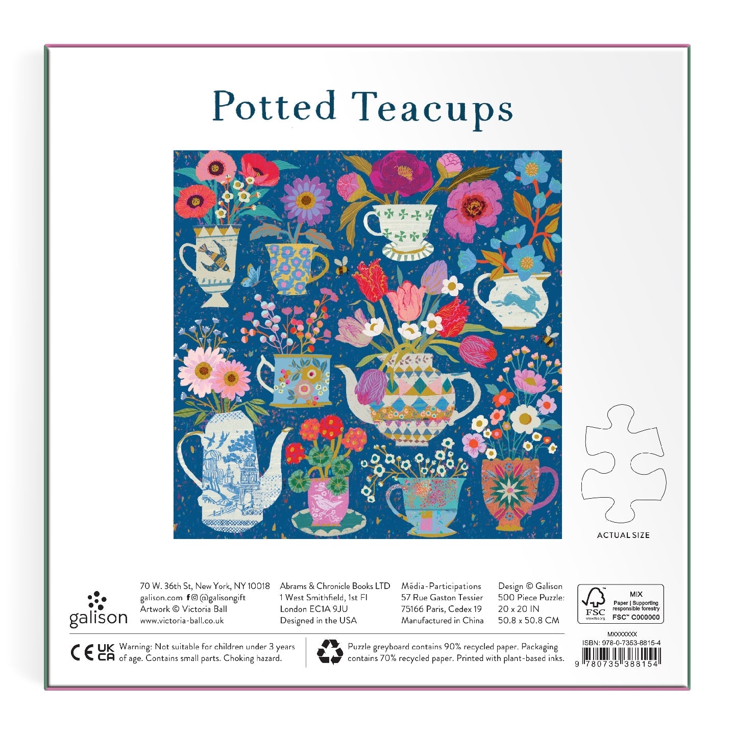 Galison | 500 Pieces | Potted Teacups Foil Puzzle