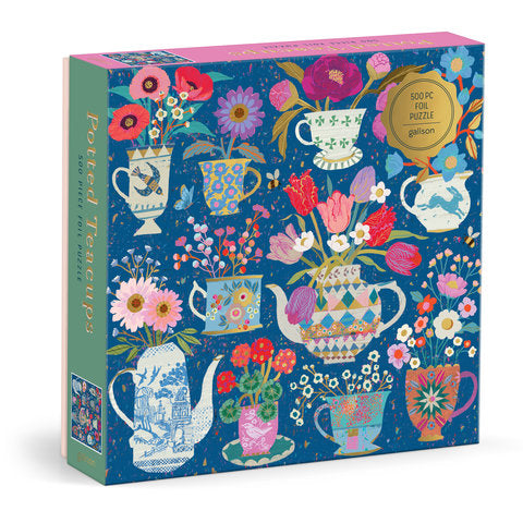 Galison | 500 Pieces | Potted Teacups Foil Puzzle