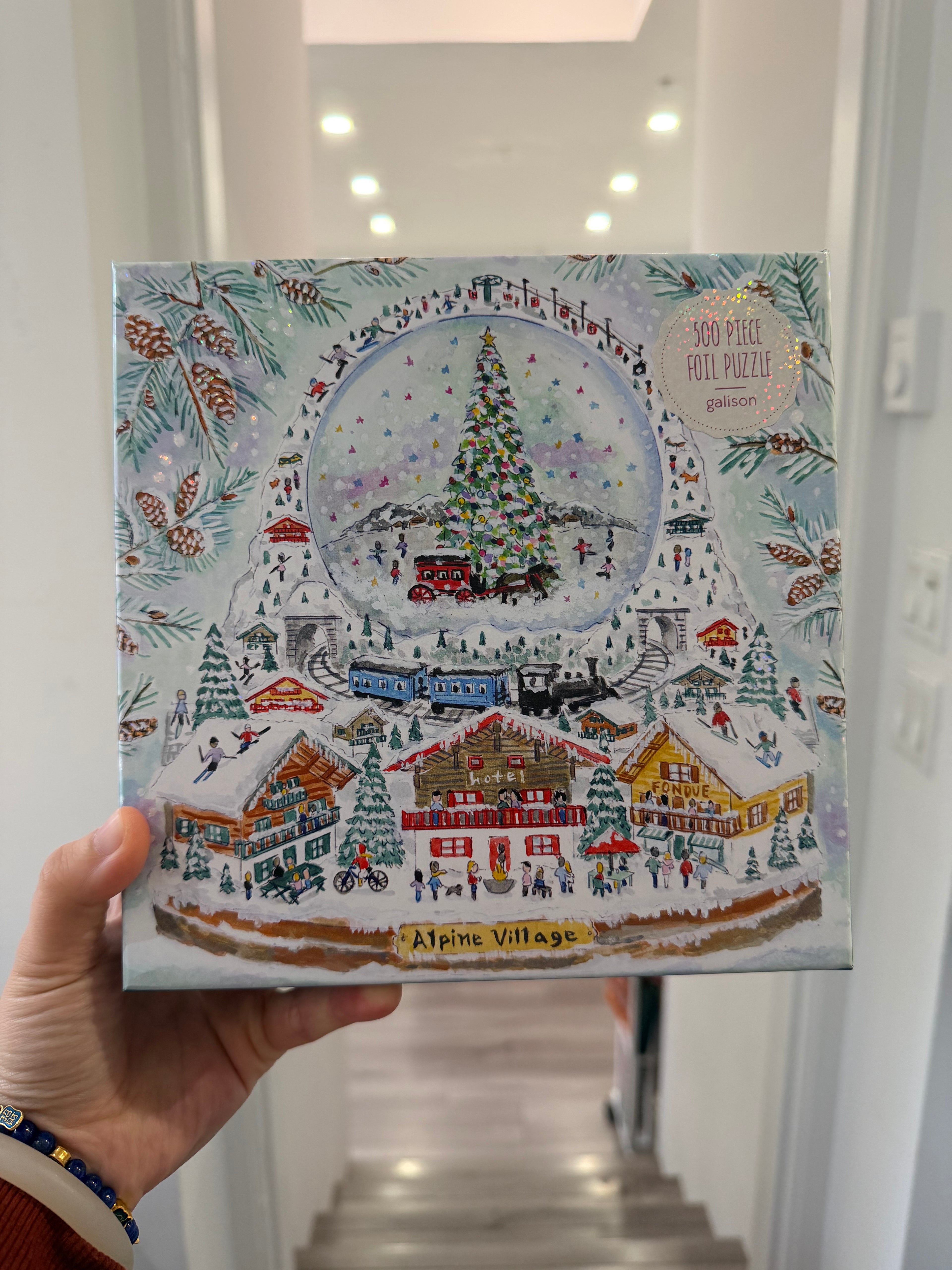 Galison | 500 Pieces | Alpine Village Snowglobe Foil Puzzle