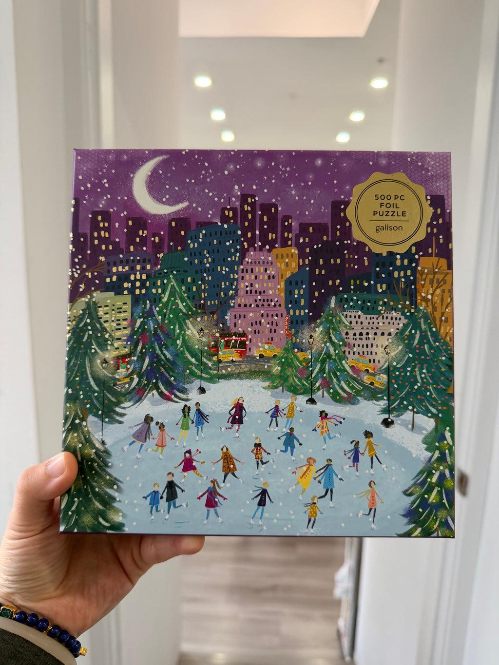 Galison | 500 Pieces | Merry Moonlight Skaters Foil Puzzle