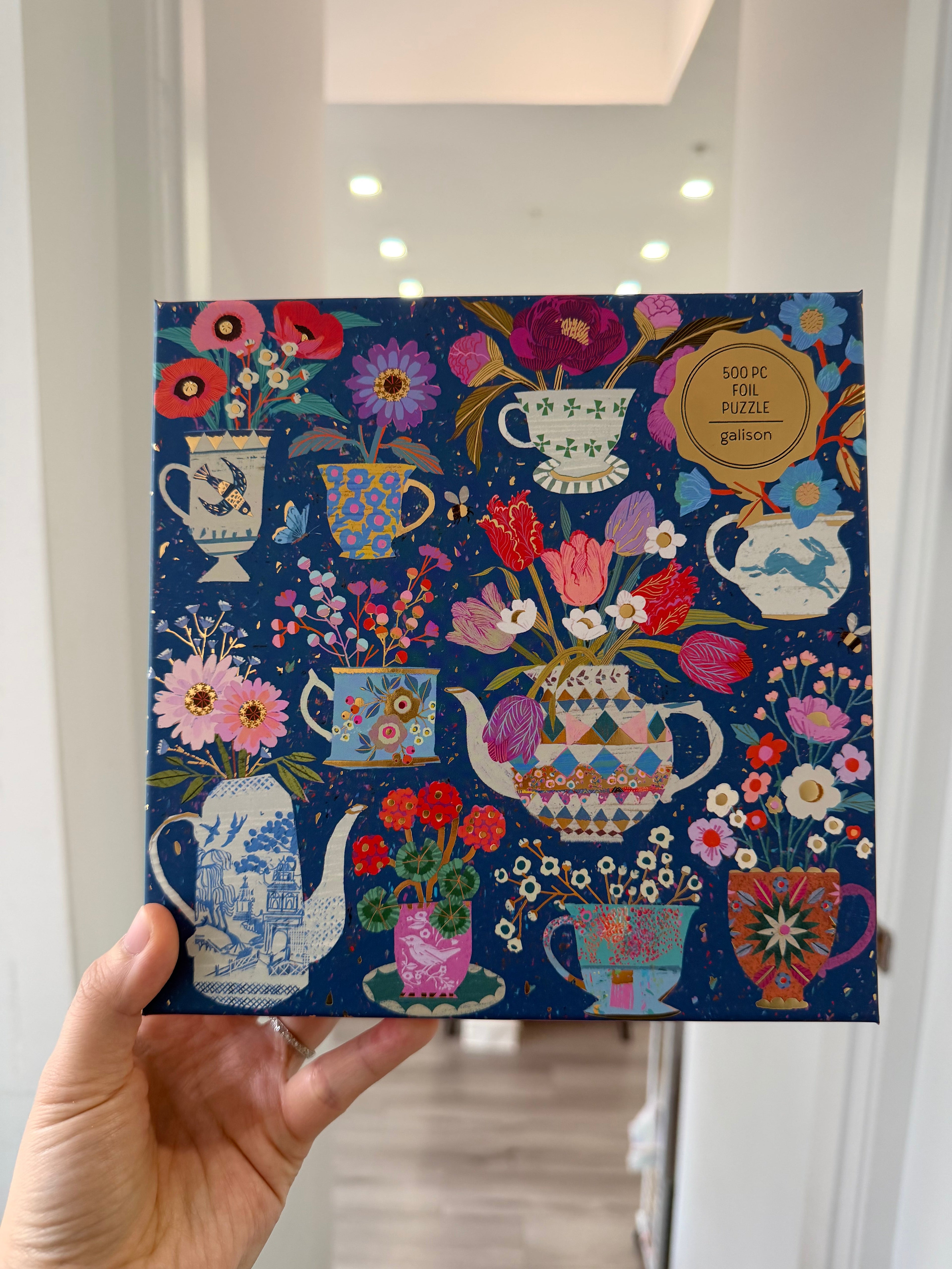 Galison | 500 Pieces | Potted Teacups Foil Puzzle