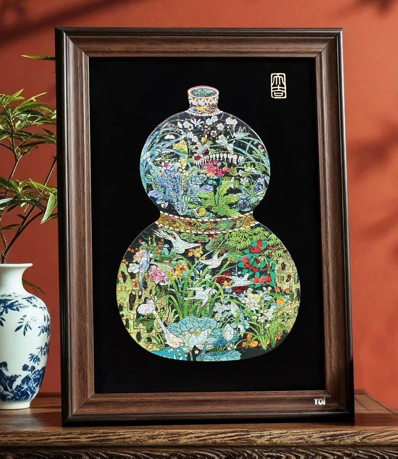TOI | 198 Pieces | Gourd Fu Lu Mother-of-Pearl Puzzle with Frame 福禄安康镭射款带框